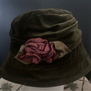 Elegant Olive Green Bucket Hat with Floral Accent